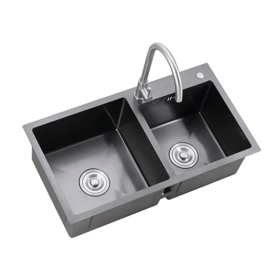 Golden Color Brushed 201 304 Stainless Steel Double Bowl Kitchen Sink for Home