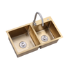 Golden Color Brushed 201 304 Stainless Steel Double Bowl Kitchen Sink For Home